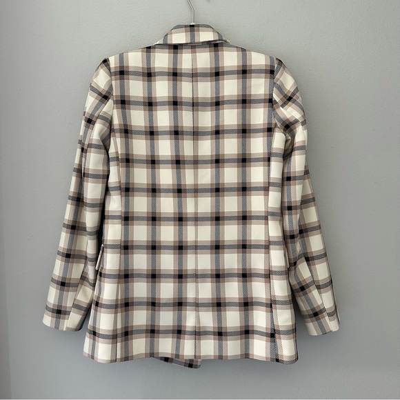 H&M (XXS) Double-Breasted Blazer in Ivory, Black and Beige Plaid - Picture 8 of 14